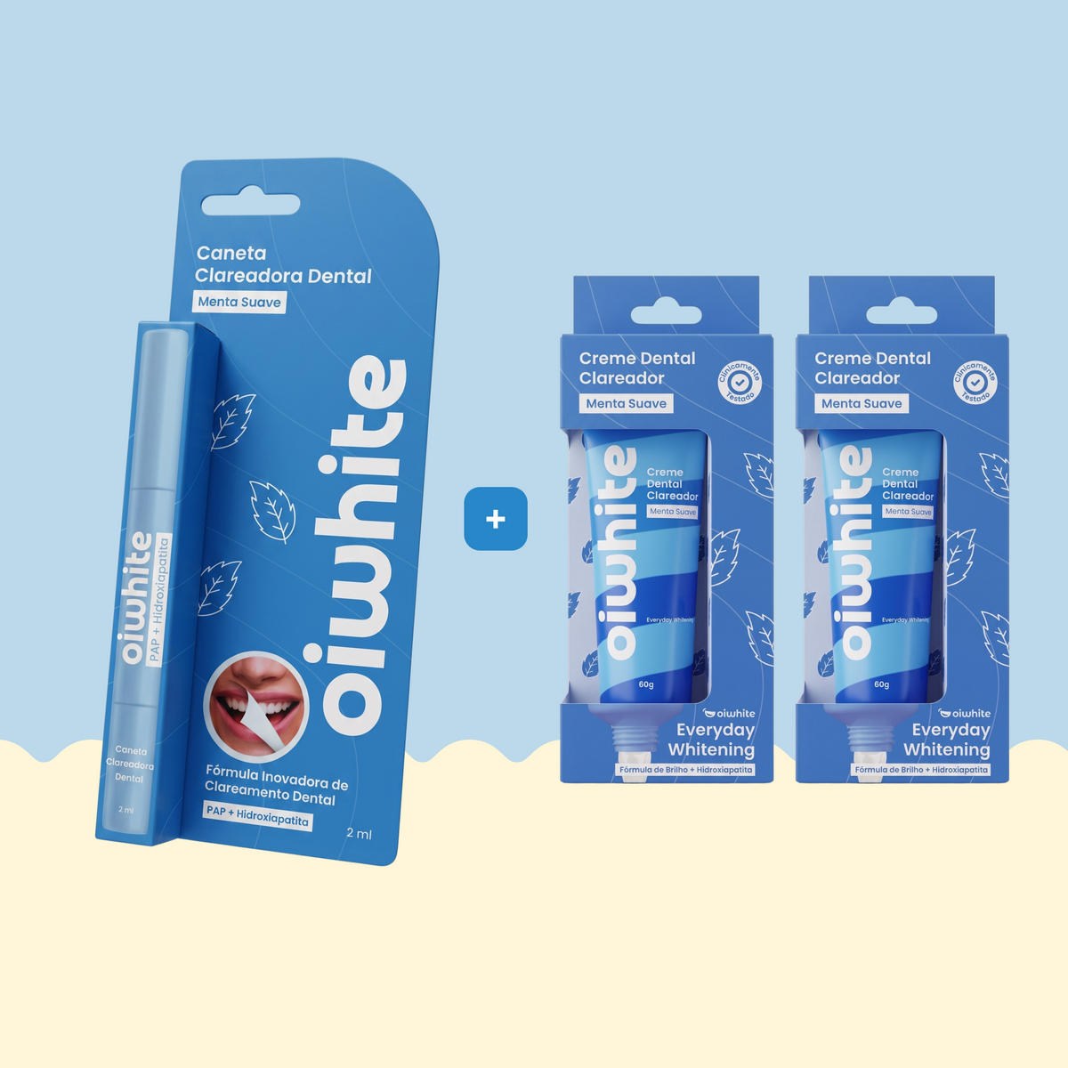 Kit Manutenção — Caneta Clareadora + 2 Cremes Dentais oiwhite